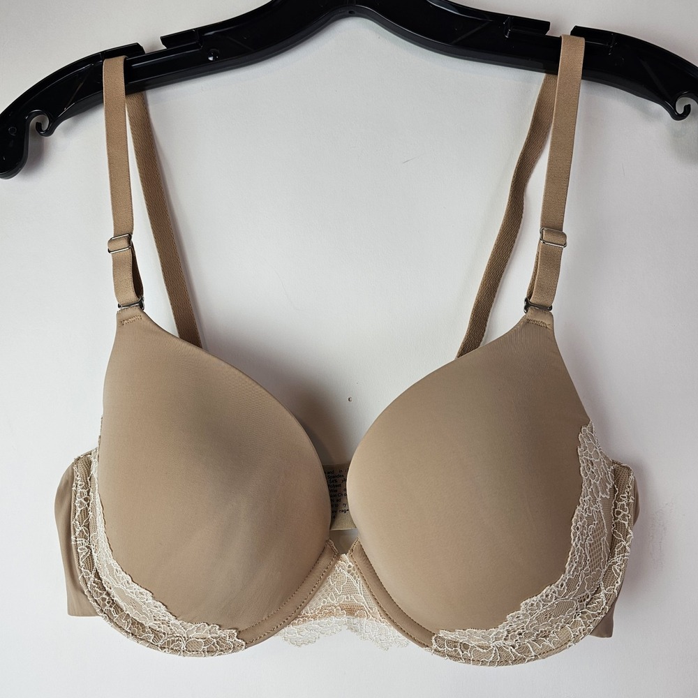 Soma Bra Memorable Full Coverage Size 34C Beige Lace Trim‎ Underwire UW